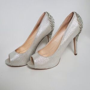 De Blossom Collection Silver High Heels, Size 10